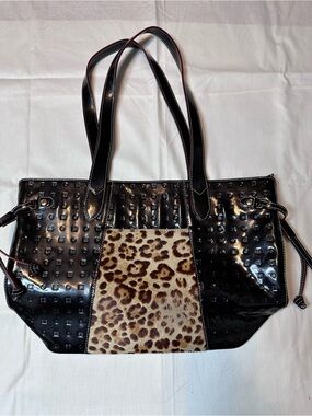 Arcadia Black Tote with Leopard Panel